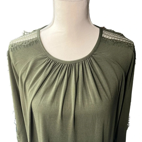 Garnet Hill (NWT) Olive Green Luna Lace-Inset Knit Dress Size Medium - Picture 3 of 11